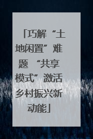 巧解“土地闲置”难题 “共享模式”激活乡村振兴新动能